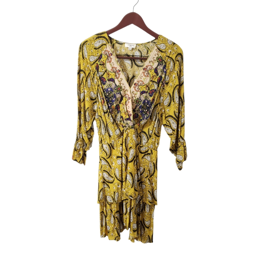 Umgee Yellow Paisley Mini Dress with Multicolor Accents